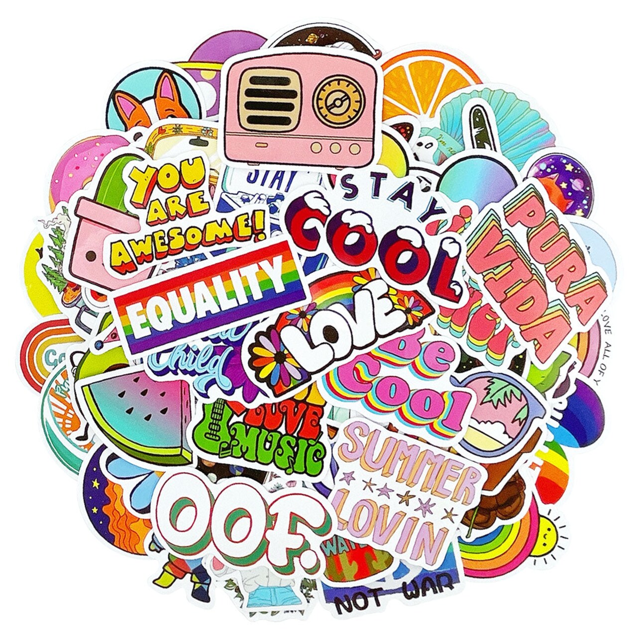 Wrapables Waterproof Vinyl Stickers for Water Bottles, Laptop, Phones, Skateboards, Decals for Teens, 100pcs